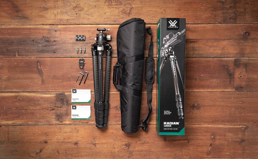 Vortex Radian Carbon Fibre Tripod Kit with Ball Head - what's in the box